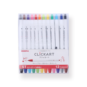 Zebra Clickart Retractable Sign Pen - 0.6 mm - 12 Color Set ST - Stationery Pal