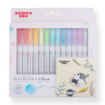 Zebra Mildliner Double-Sided Highlighter Brush Pen - 15 Color Set