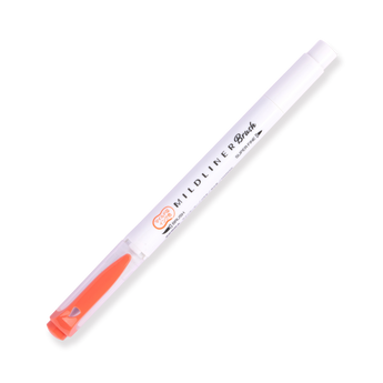 Zebra Mildliner Double Ended Brush Pen - Brush / Fine - Mild Vermilion - Stationery Pal