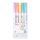 Zebra Mildliner Double Ended Brush Pen - Set of 5 - Fluorescent Set - Stationery Pal