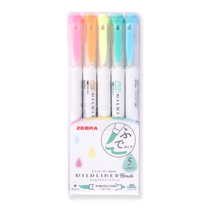 Zebra Mildliner Double Ended Brush Pen - Set of 5 - Fluorescent Set - Stationery Pal