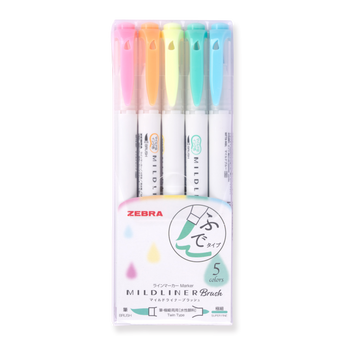 Zebra Mildliner Double Ended Brush Pen - Set of 5 - Fluorescent Set - Stationery Pal