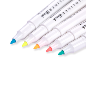 Zebra Mildliner Double Ended Brush Pen - Set of 5 - Fluorescent Set - Stationery Pal