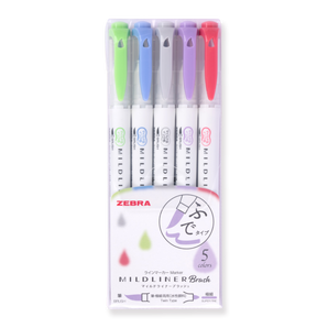 Zebra Mildliner Double Ended Brush Pen - Set of 5 - Soft Mild Set - Stationery Pal