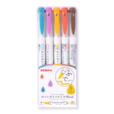 Zebra Mildliner Double Ended Brush Pen - Set of 5 - Warm Color Set - Stationery Pal