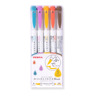 Zebra Mildliner Double Ended Brush Pen - Set of 5 - Warm Color Set - Stationery Pal