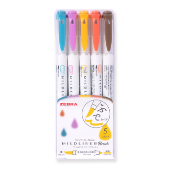 Zebra Mildliner Double Ended Brush Pen - Set of 5 - Warm Color Set - Stationery Pal