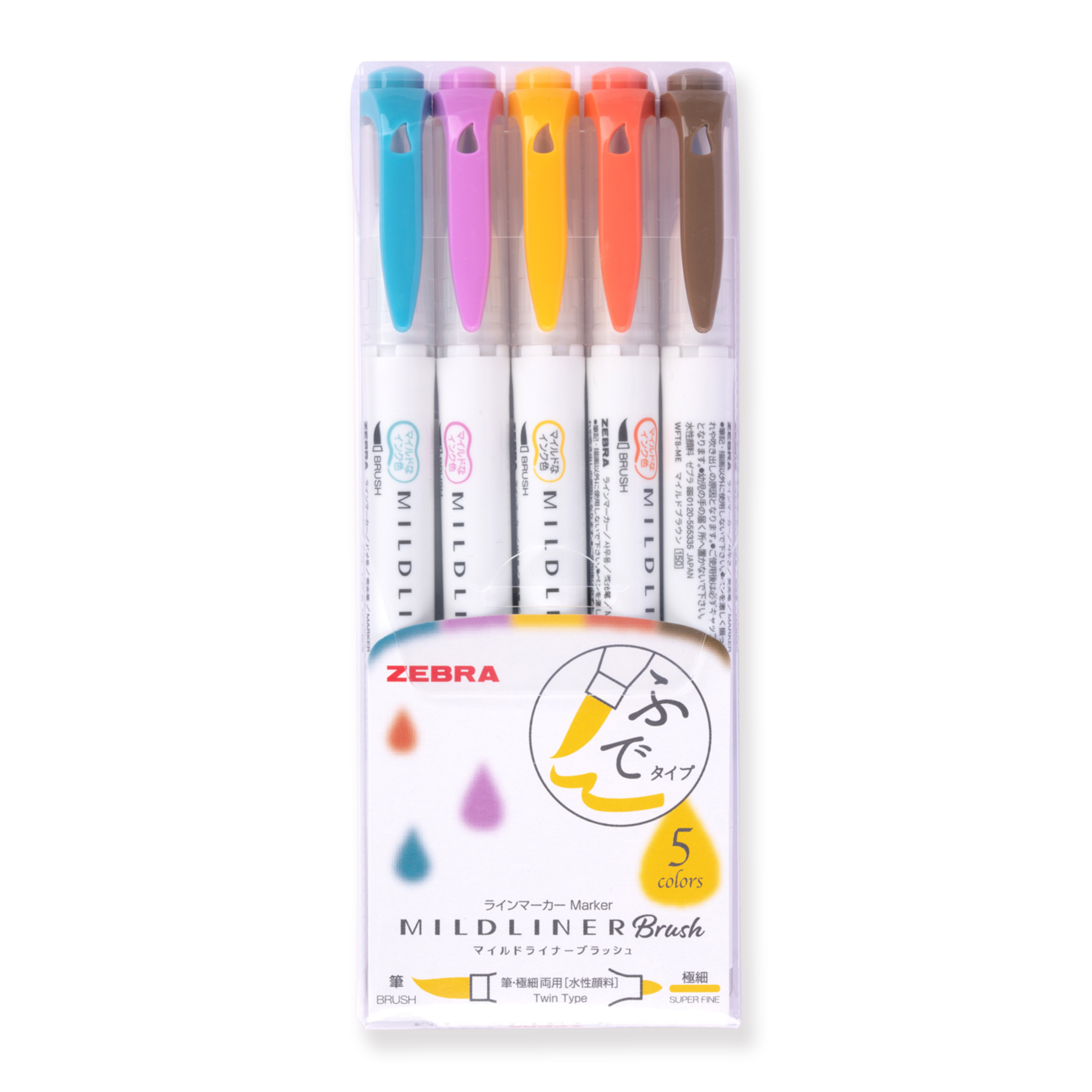 Zebra Mildliner Pinselstift mit zwei Enden, 5er-Set, warmes Farbset