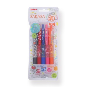 Zebra Sarasa Clip 20th Anniversary Gel Pen -  0.5 mm - 5 colors Set - Stationery Pal