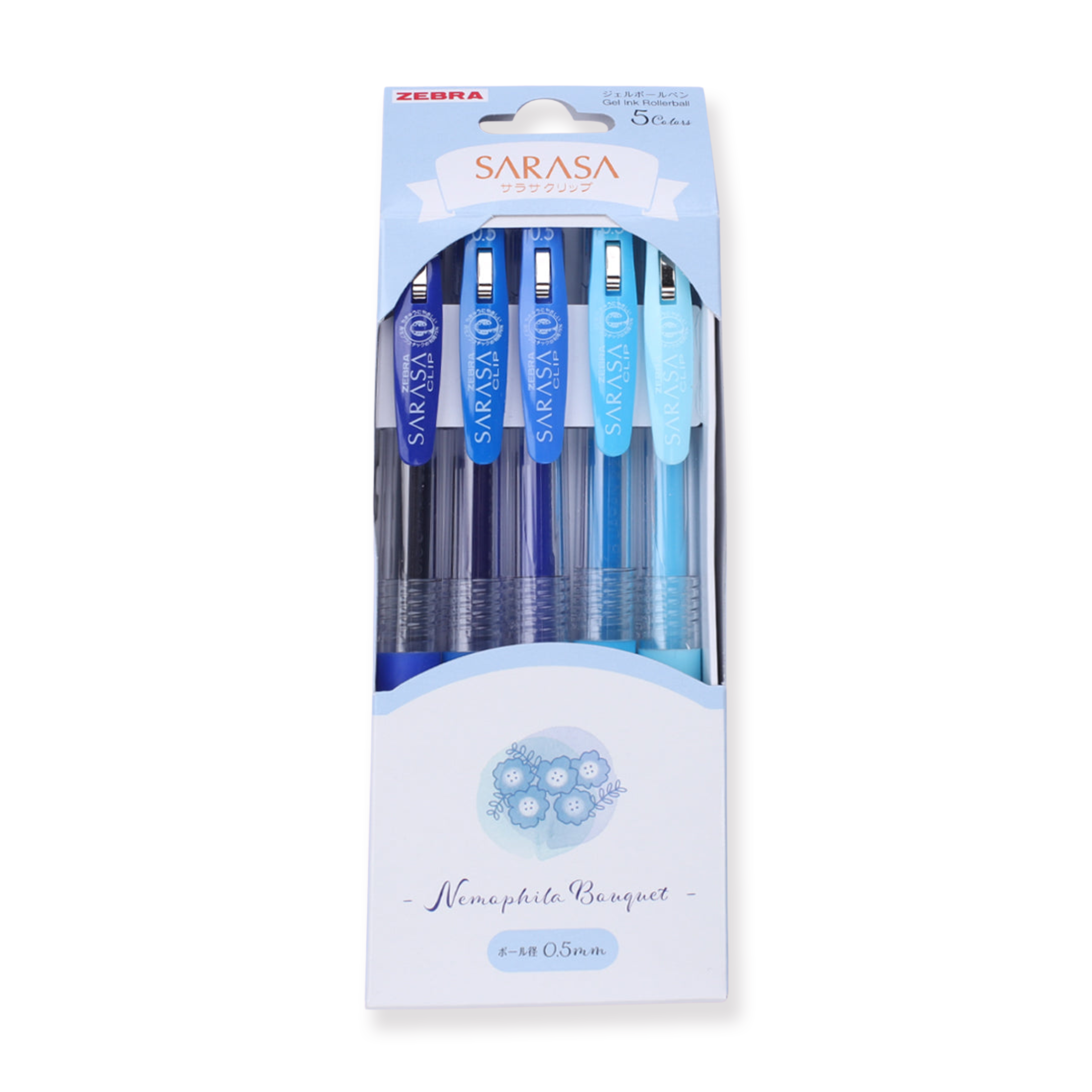 Zebra Sarasa Clip Gelstift in limitierter Auflage – Nemophila Bouquet – 0,5 mm – 5-Farben-Set