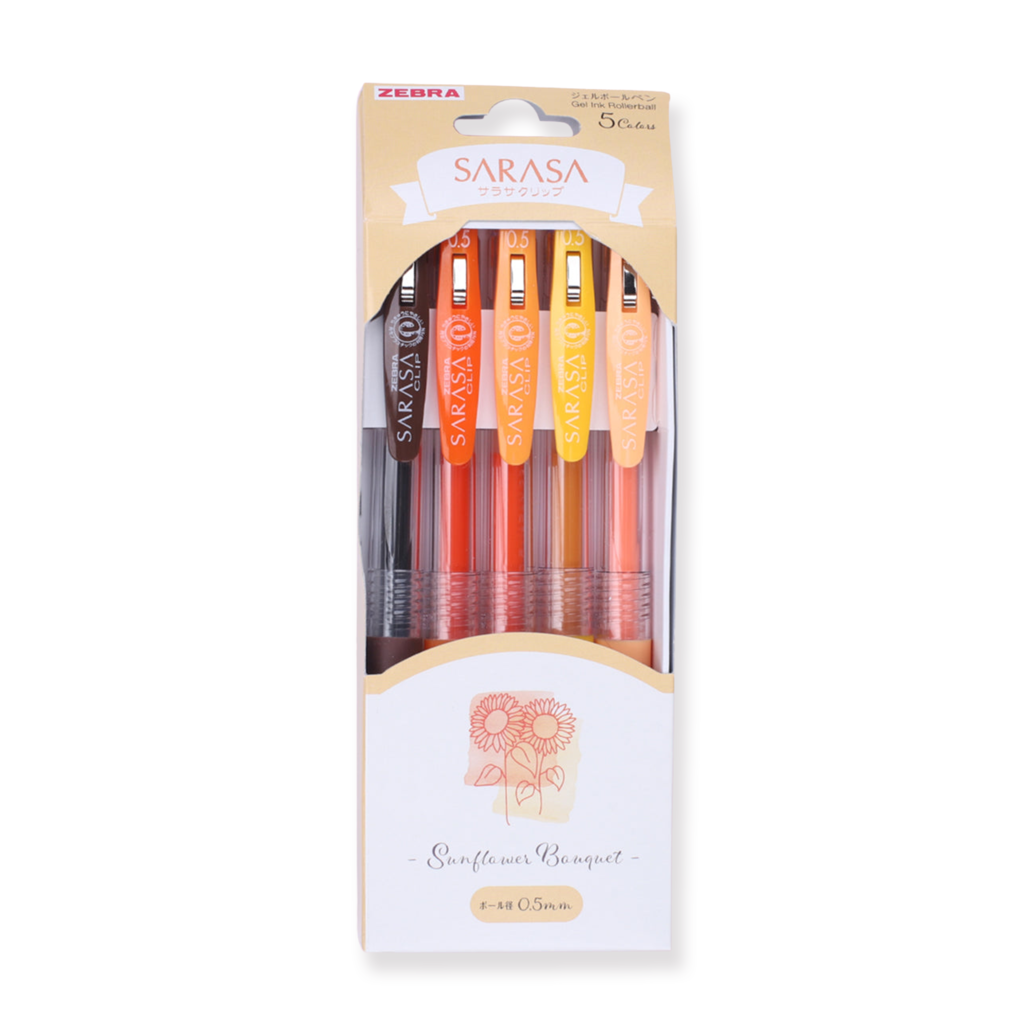 Zebra Sarasa Clip Gelstift in limitierter Auflage – Sonnenblumenstrauß – 0,5 mm – 5-Farben-Set