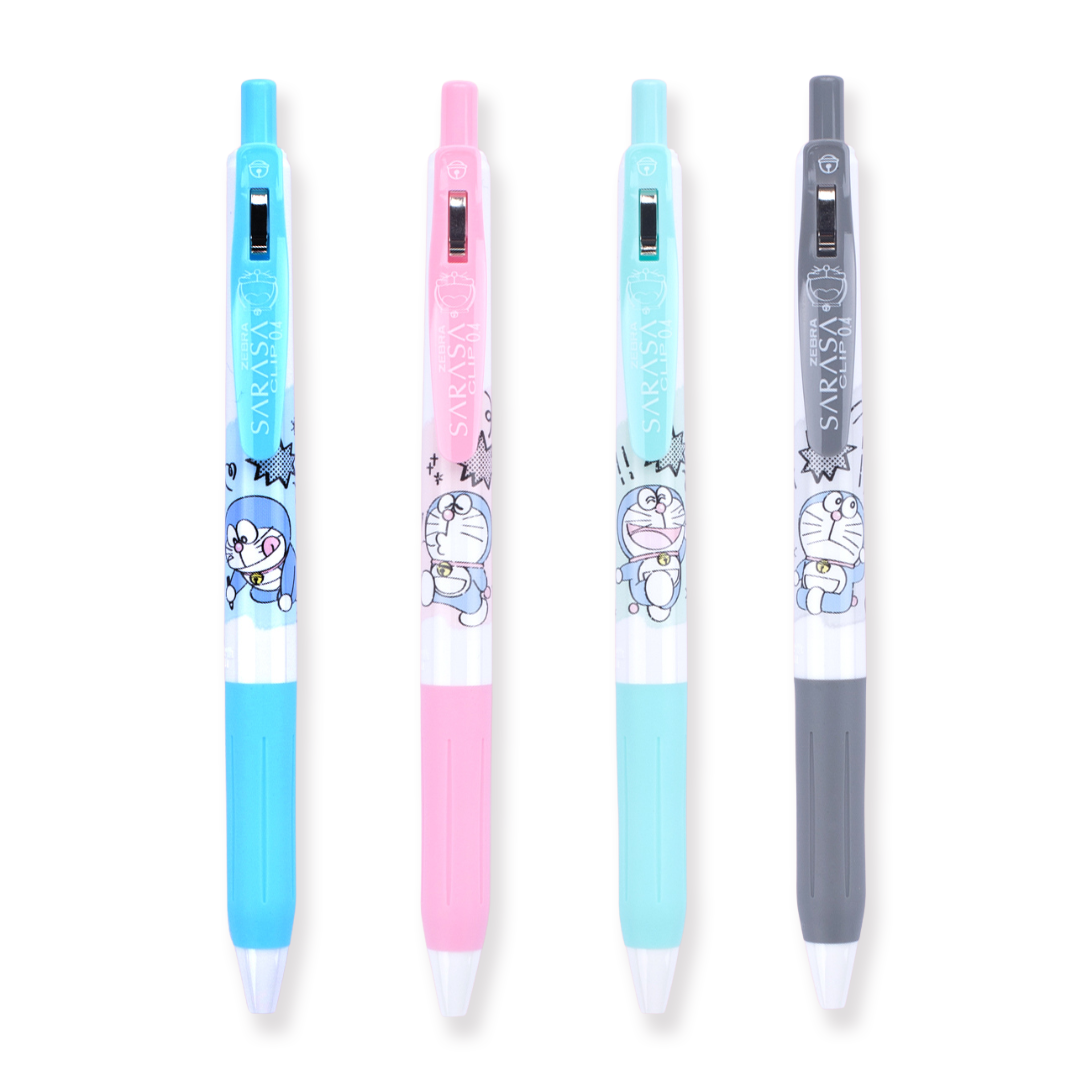 Zebra Sarasa Doraemon Clip Gel Pen 0.4mm - 4 Color Set A - Stationery Pal