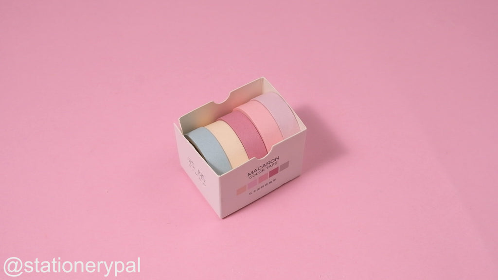 5rolls/Pack Macaron Color Series Solid And Washi Tape, Cartoon