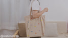 Heart Embroidered Canvas Tote Bag - Smoked Pink