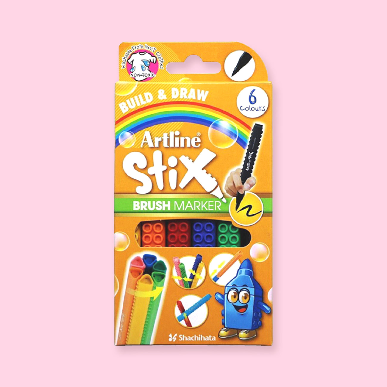 Shachihata Artline Stix Brush Marker - 6 Color Set