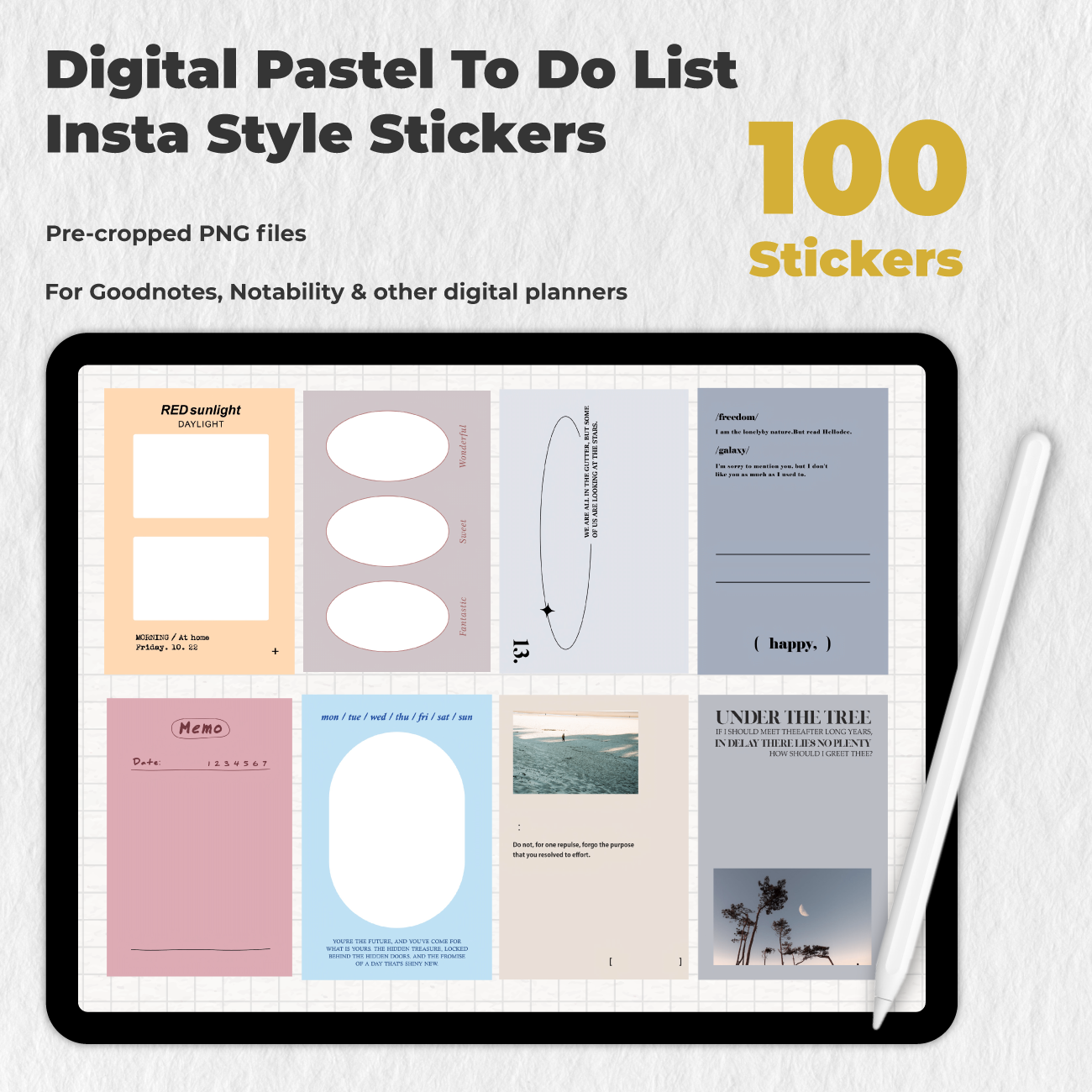 100 Digital Pastel To Do List Insta Style Stickers - Stationery Pal