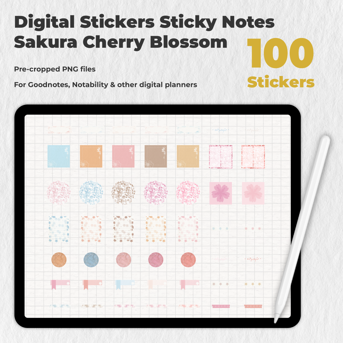 100 Digital Sakura Cherry Blossom Stickers Sticky Notes - Stationery Pal