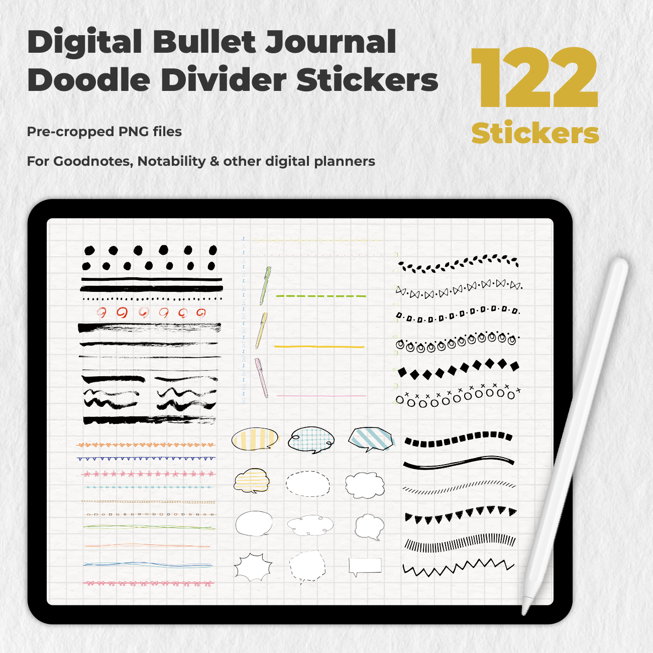 Doodle Planner Sticker Clip Art. Hand Drawn Bullet Journal Clipart. Washi  PNG