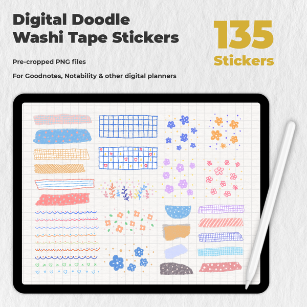 135 Digital Doodle Washi Tape Stickers