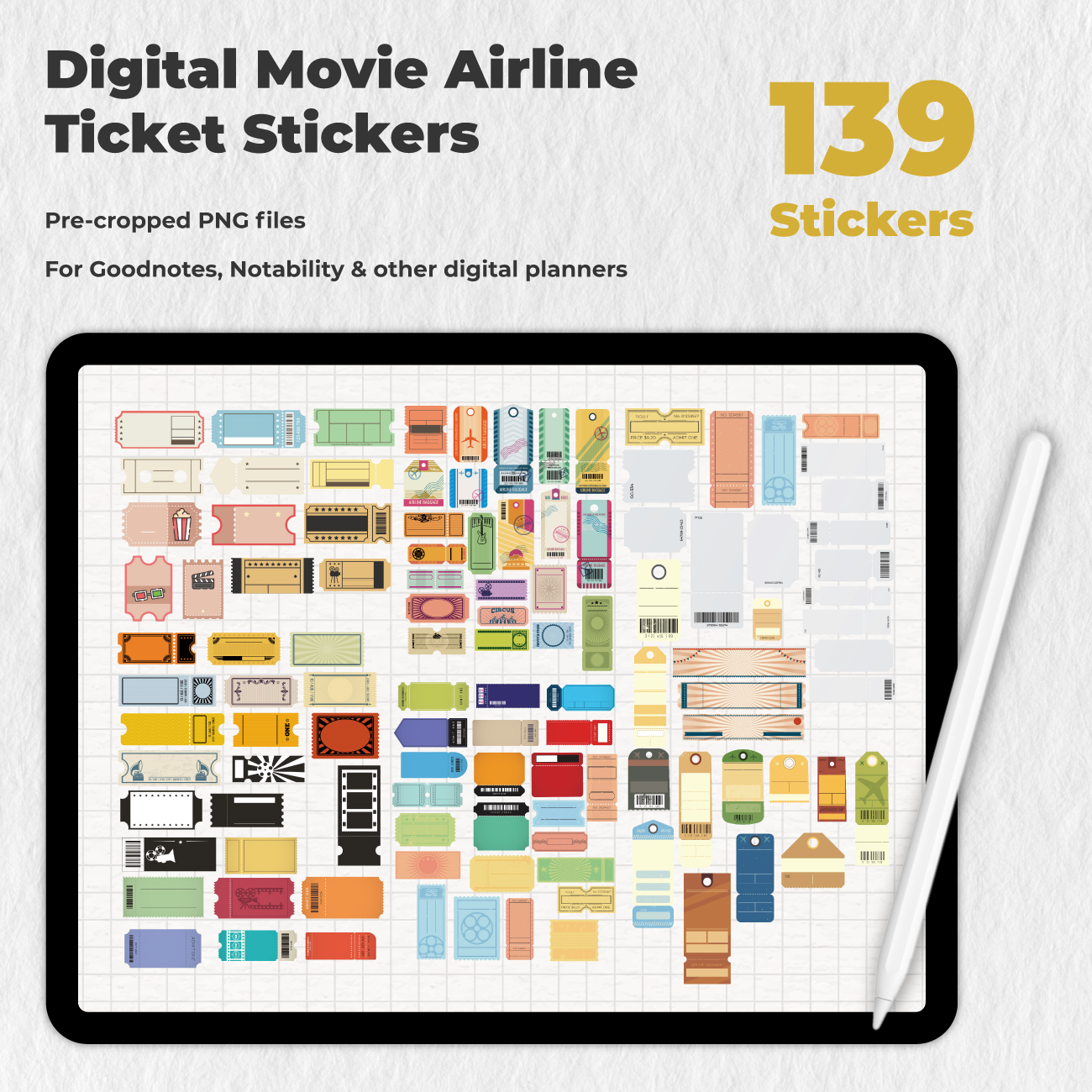 139 Digital Movie Airline Ticket Stickers - Stationery Pal