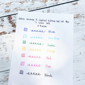 Zebra Sarasa R Gel Ink Pen - 0.4 mm - 7 Color Set - Stationery Pal