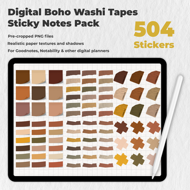 504 Digital Boho Washi Tapes Sticky Notes Pack - Stationery Pal