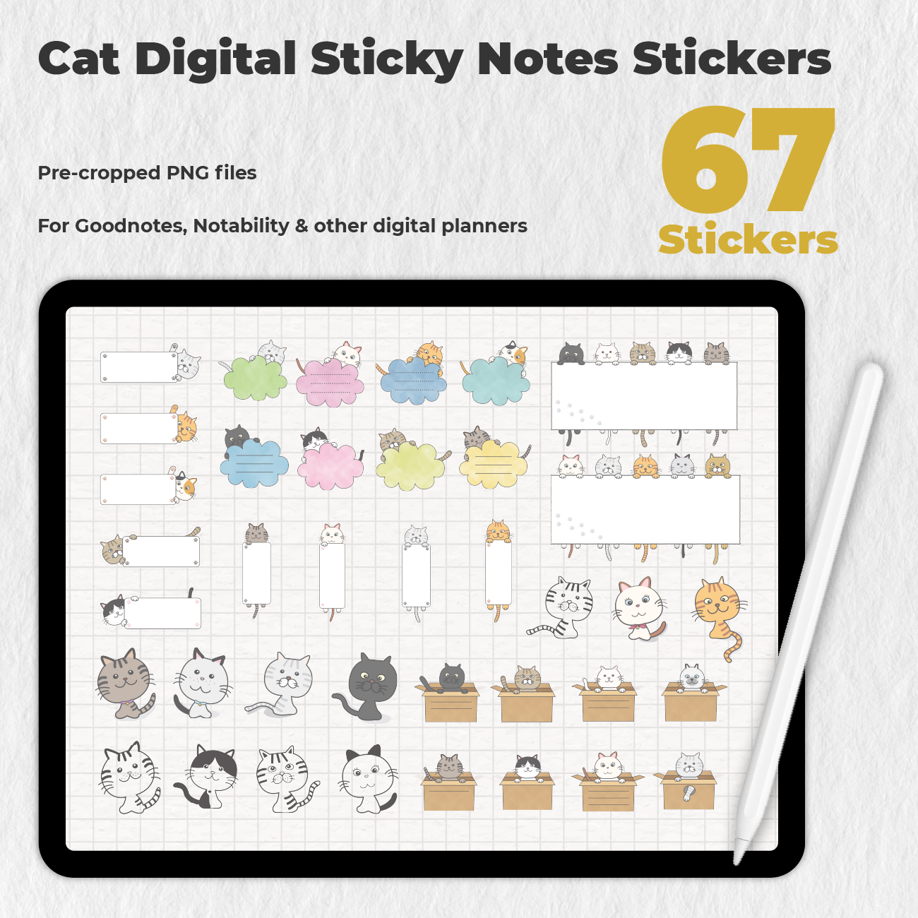 67 Cat Digital Sticky Notes Stickers - Stationery Pal