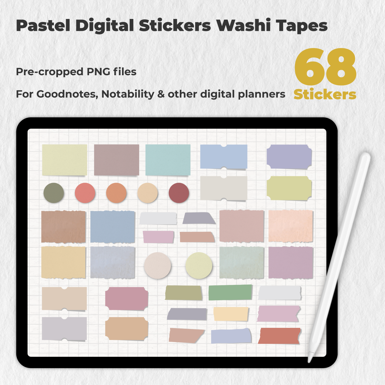 68 Pegatinas Digitales Pastel Cintas Washi