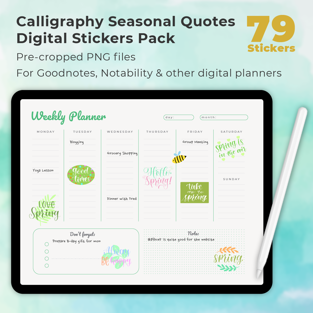 79 Calligraphy Seasonal Quotes Digital Stickers Pack