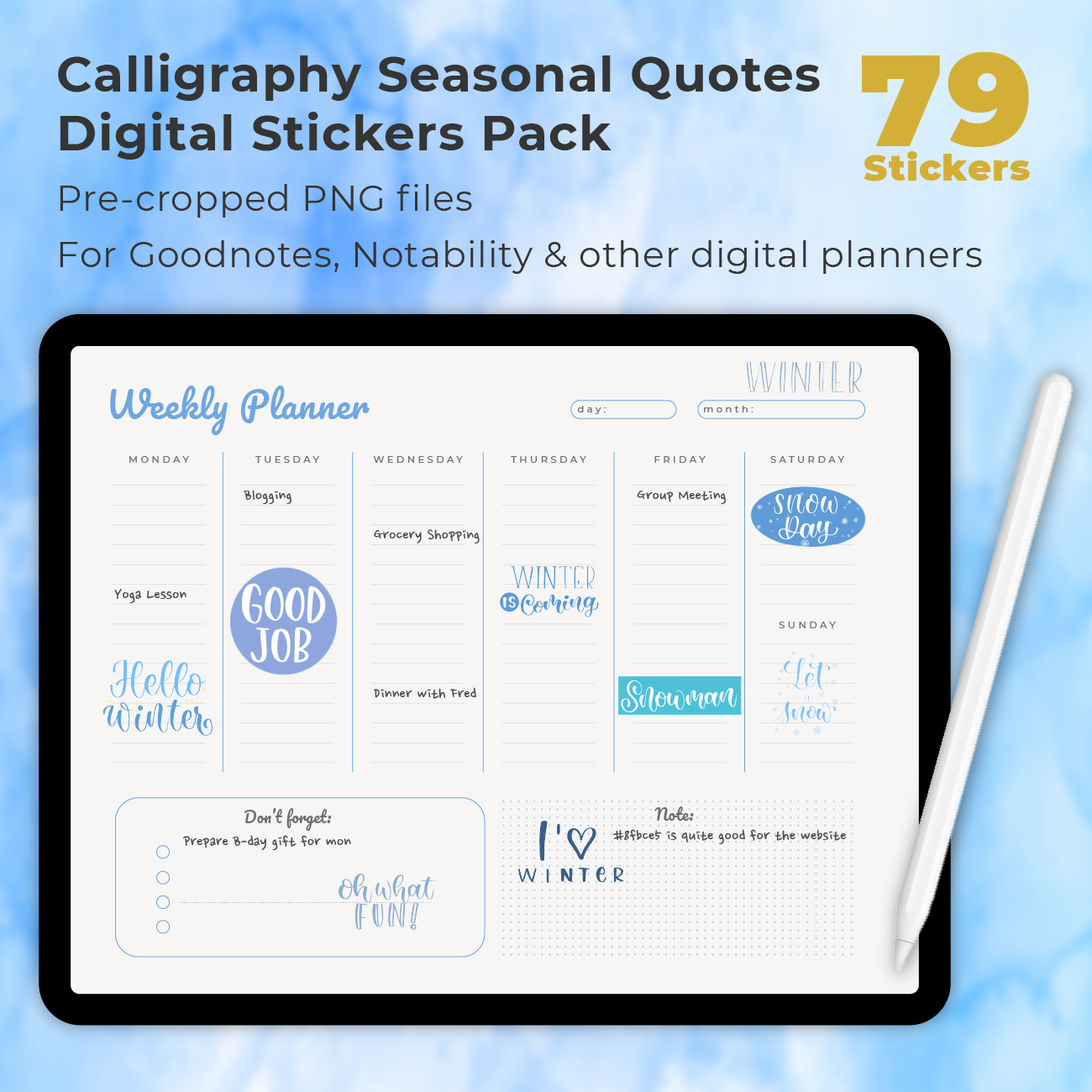 79 Calligraphy Seasonal Quotes Digital Stickers Pack