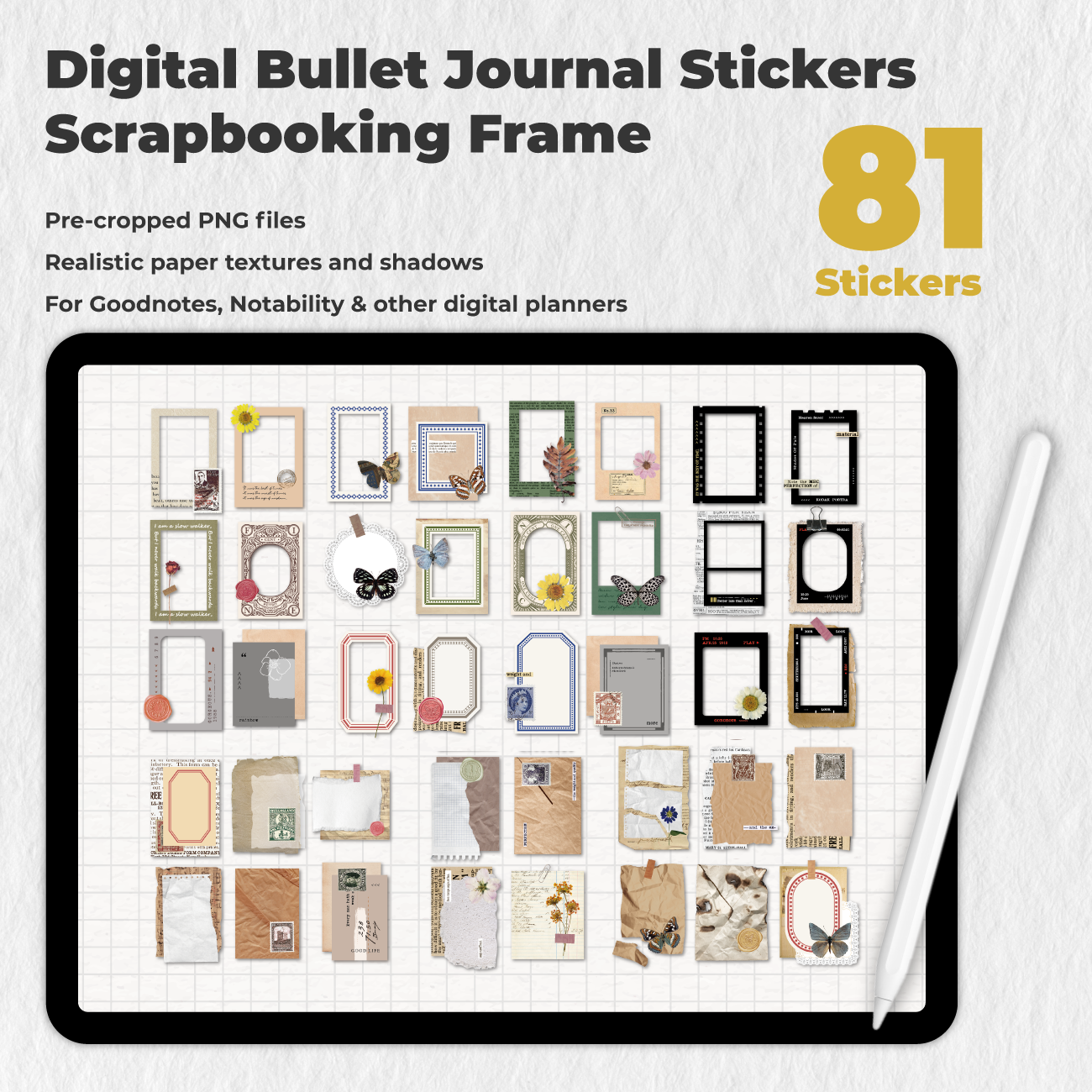 81 Digital Bullet Journal Scrapbooking Frame Stickers