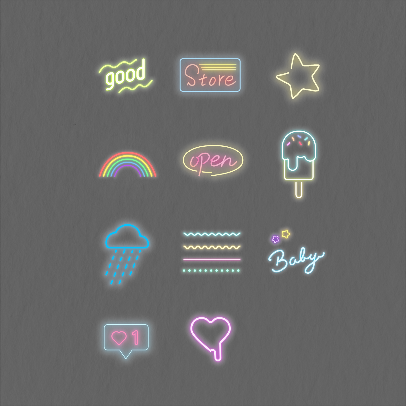 83 Digital Neon Stickers — Stationery Pal