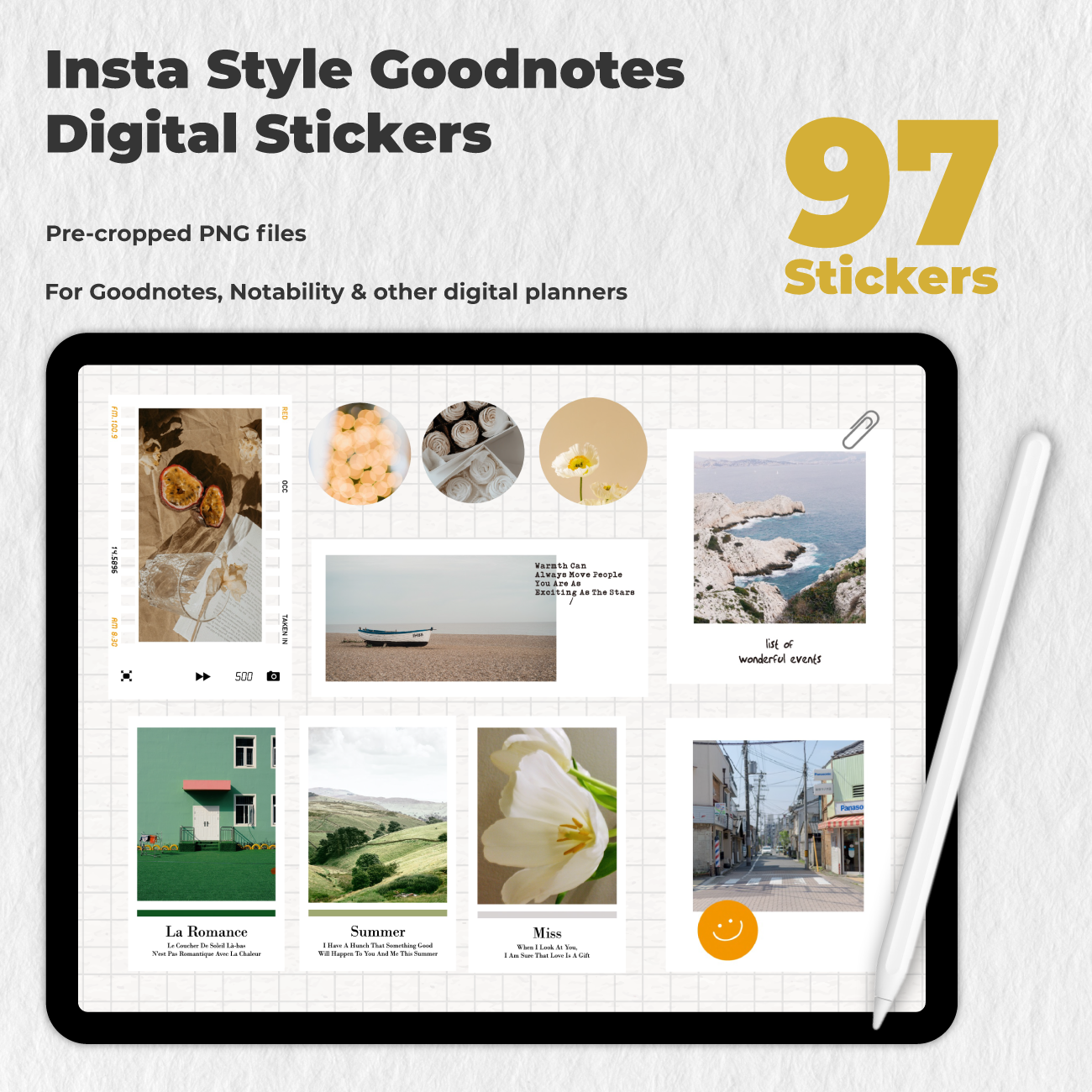 97 Insta Style Goodnotes Notability Digital Stickers