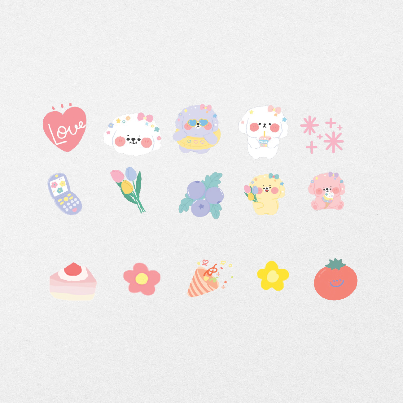 Kawaii Stickers Cute Love Heart, Food Drink Pink Korean Stationary Planner