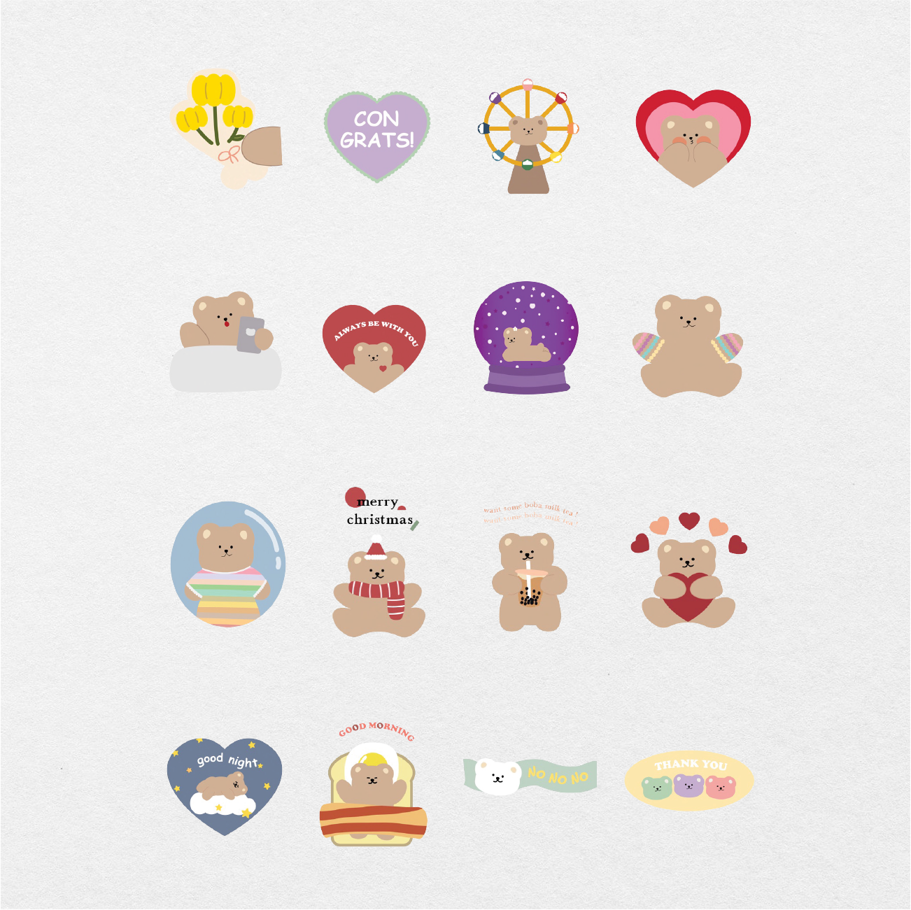 355 Digital Cute Bear Sticker Bundle - Stationery Pal