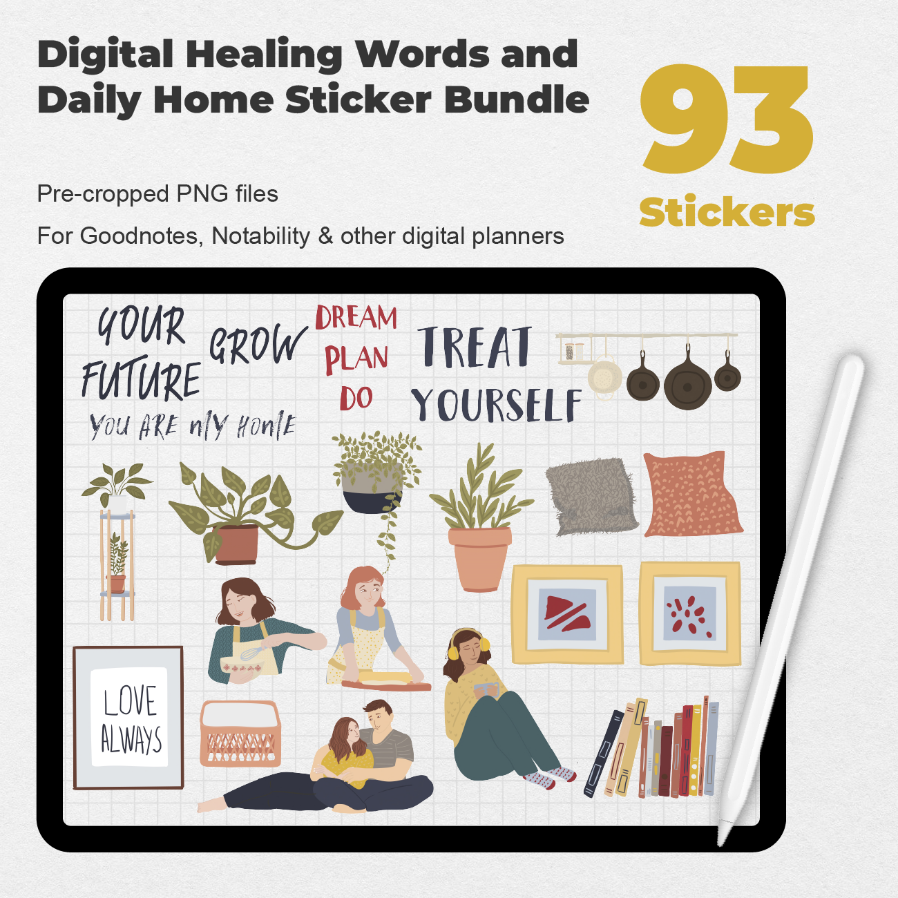 93 Digital Healing Words and Daily Home Sticker Bundle - Stationery Pal