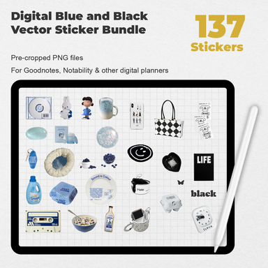 137 Digital Blue and Black Vector Sticker Bundle - Stationery Pal