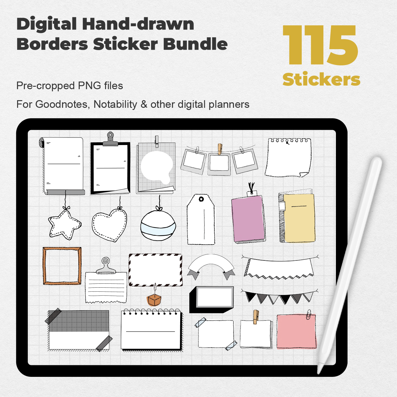 115 Digital Hand-drawn Borders Sticker Bundle - Stationery Pal