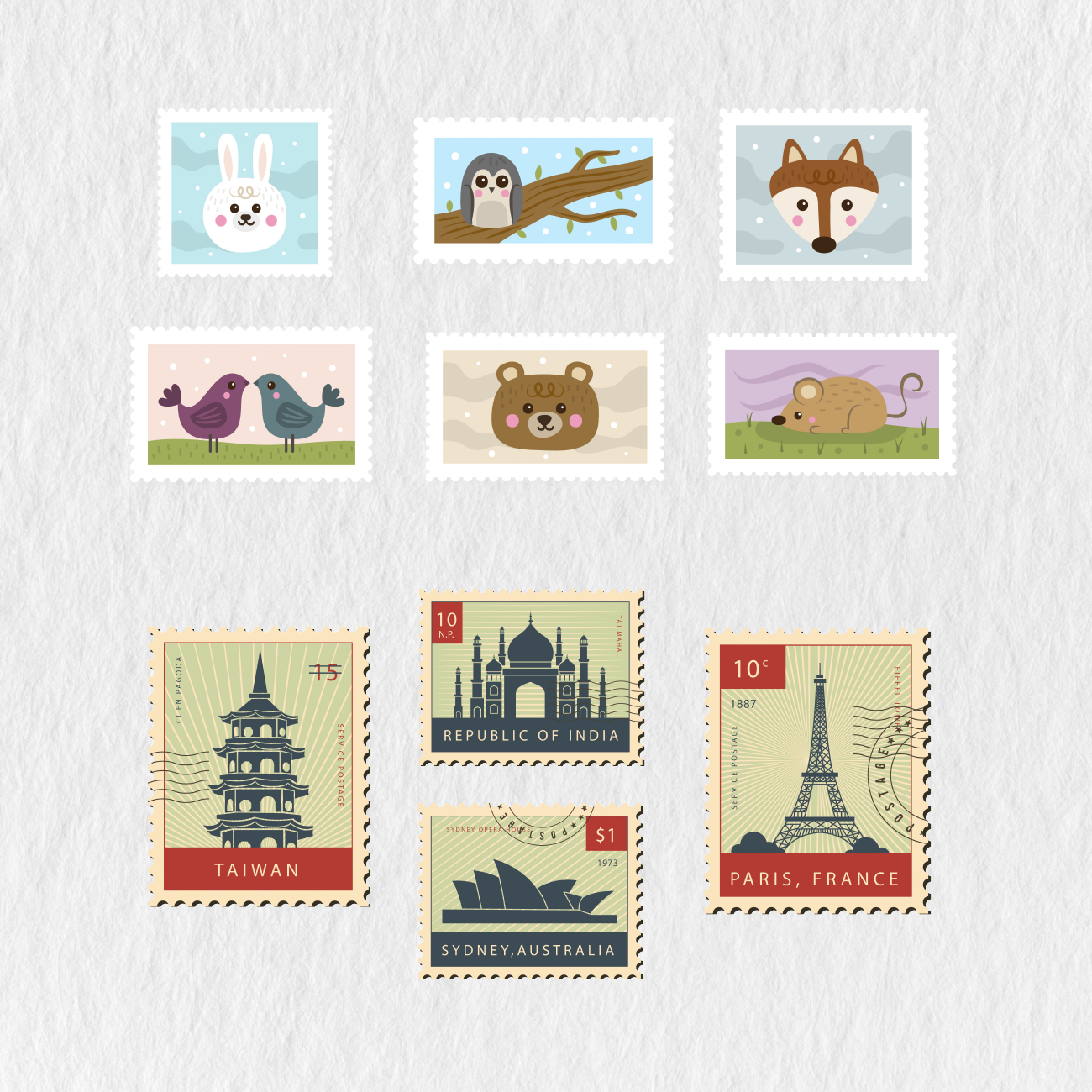 189 Digital Country Post Stamps Sticker Bundle — Stationery Pal