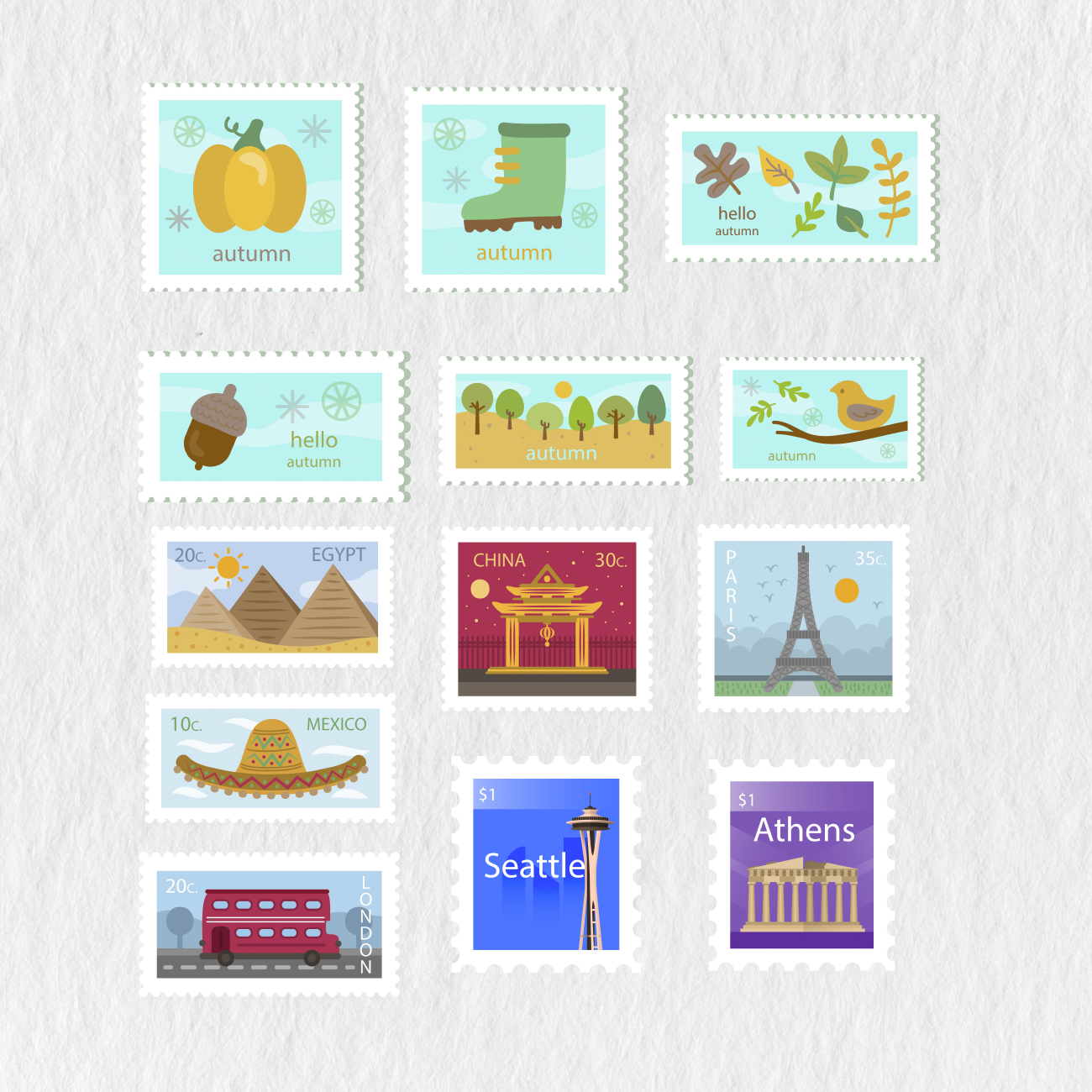 189 Digital Country Post Stamps Sticker Bundle - Stationery Pal