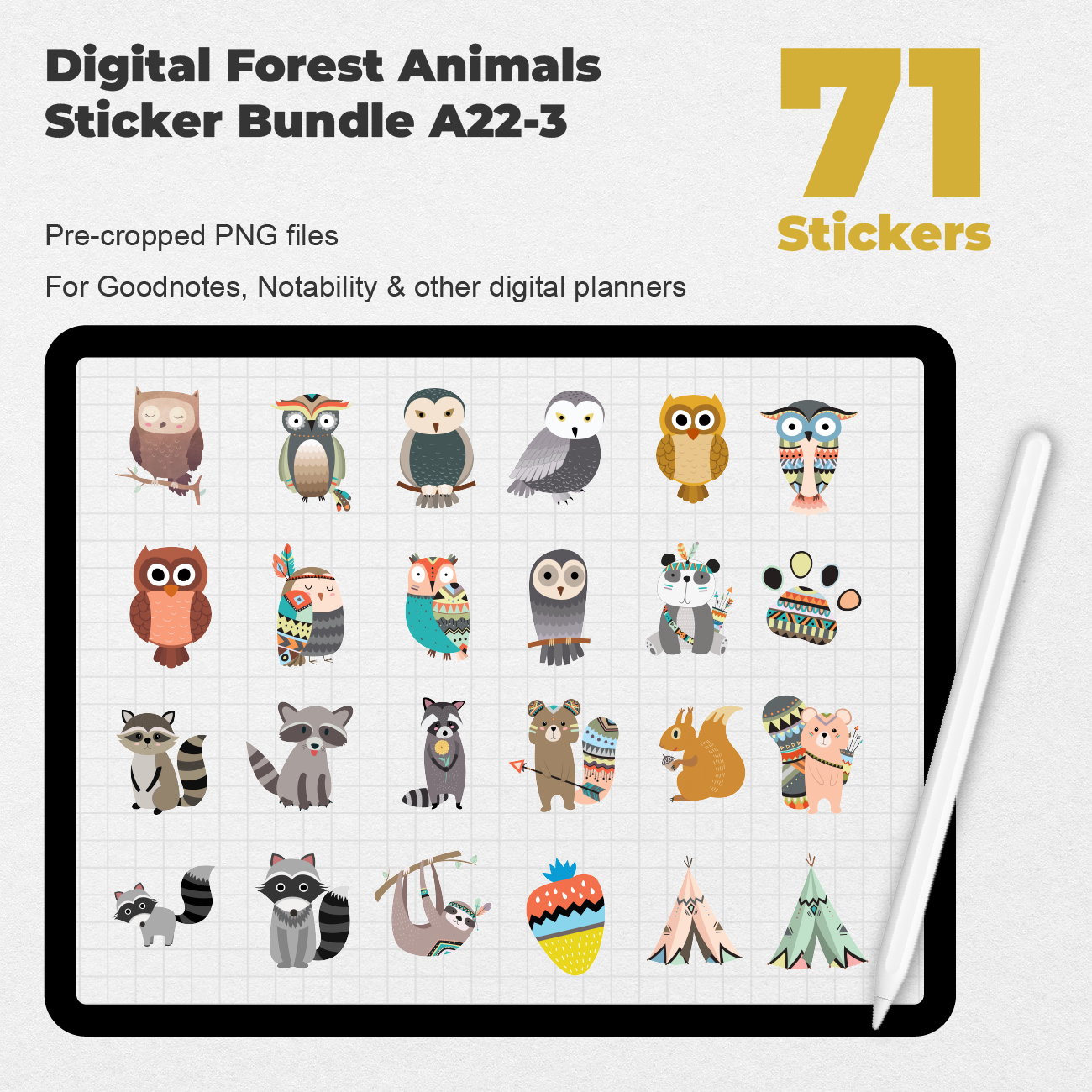 71 Digital Forest Animals Sticker Bundle - Stationery Pal