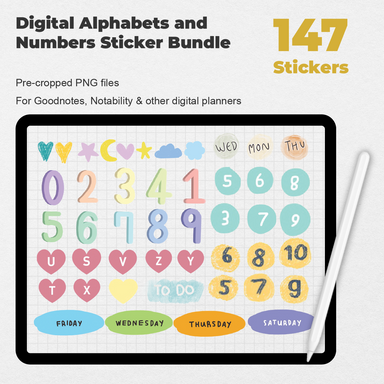 147 Digital Alphabets and Numbers Sticker Bundle - Stationery Pal