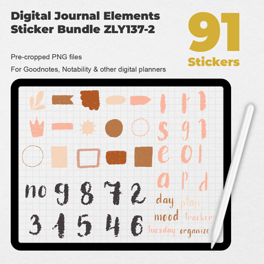 91 Digital Journal Elements Sticker Bundle - Stationery Pal