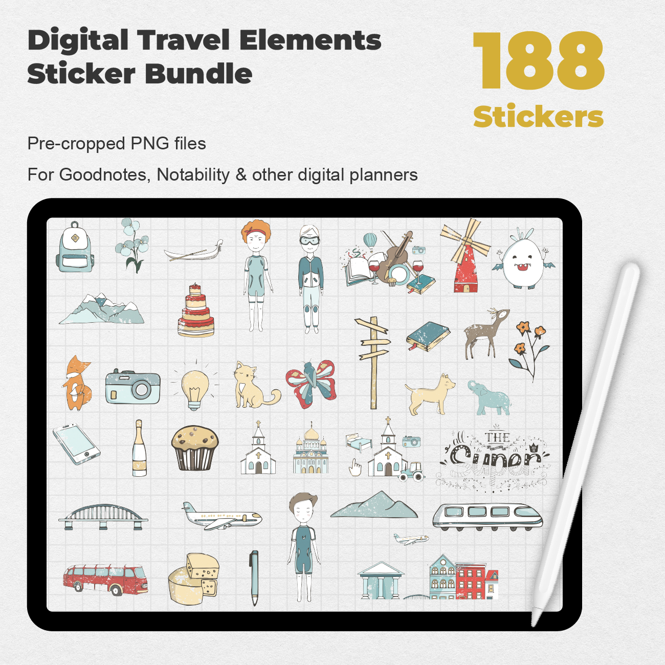 188 Digital Travel Elements Sticker Bundle - Stationery Pal