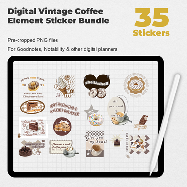 35 Digital Vintage Coffee Element Sticker Bundle - Stationery Pal