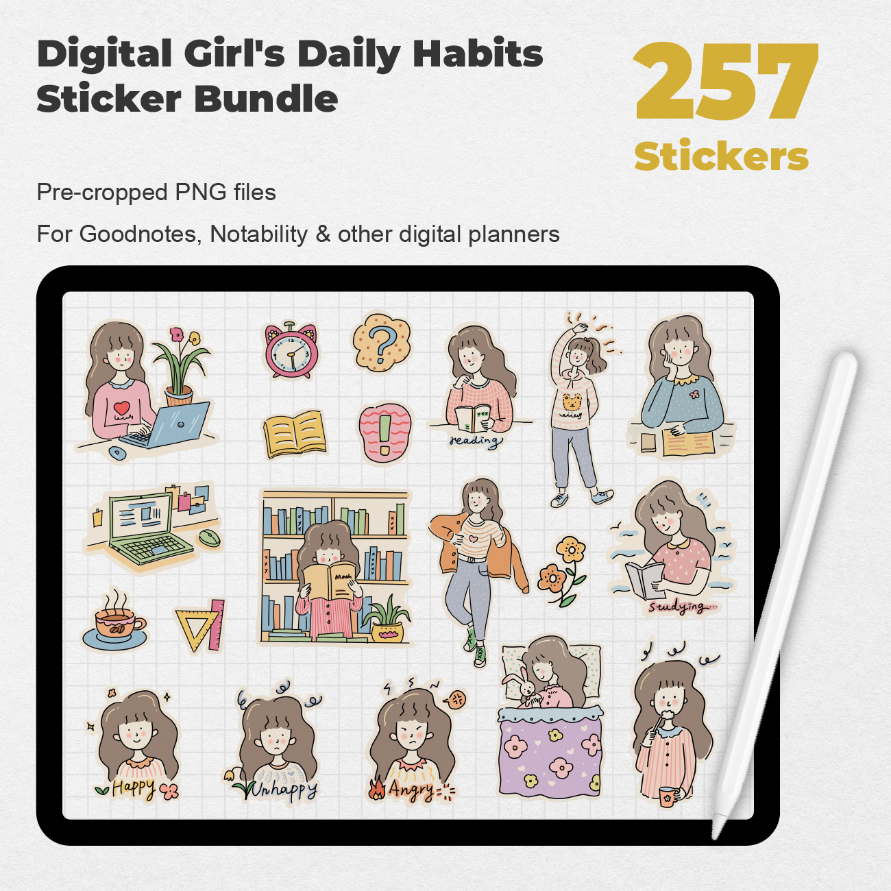 257 Digital Girl's Daily Habits Sticker Bundle - Stationery Pal