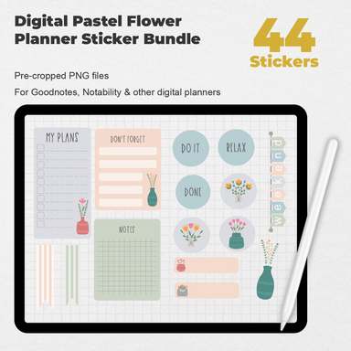 44 Digital Pastel Flower Planner Sticker Bundle - Stationery Pal