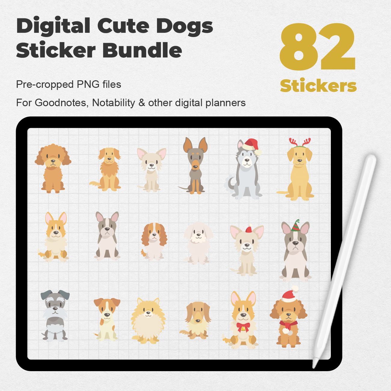 82 Digital Cute Dogs Sticker Bundle