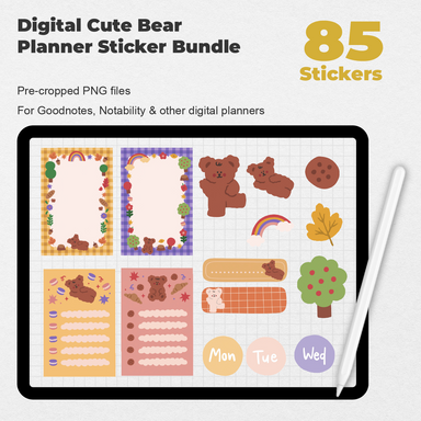 85 Digital Cute Bear Planner Sticker Bundle - Stationery Pal