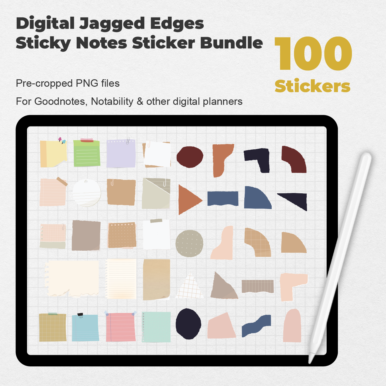 100 Digital Jagged Edges Sticky Notes Sticker Bundle - Stationery Pal